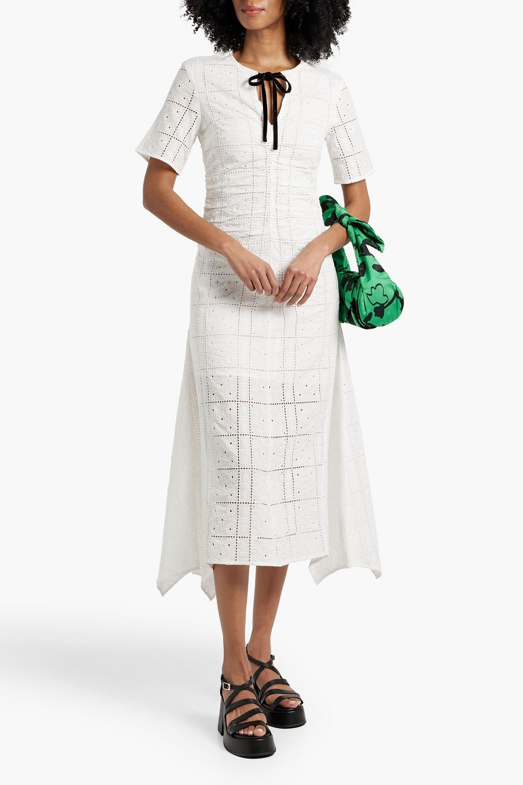 GANNI Broderie anglaise cotton midi dress