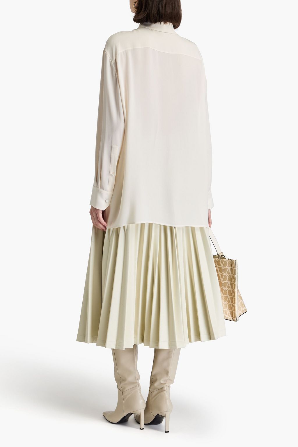 VALENTINO GARAVANI Lace-trimmed silk crepe de chine shirt