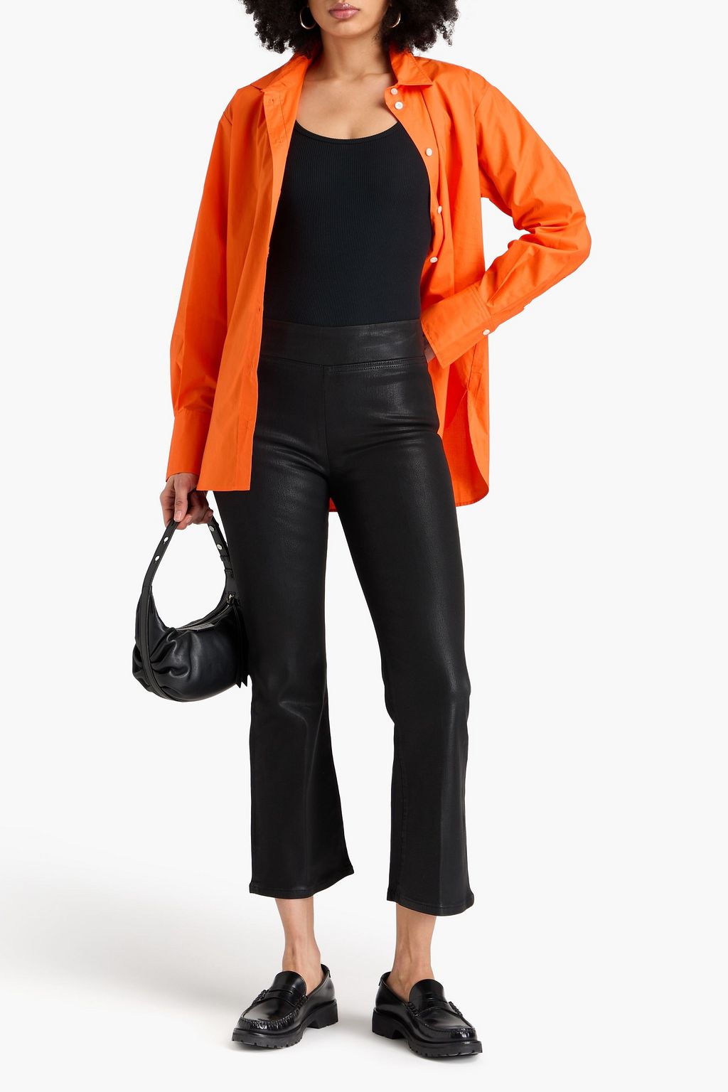 FRAME بنطال جينز The Jetset Crop Mini Boot من الدنيم المطاط المطلي وبحواف واسعة