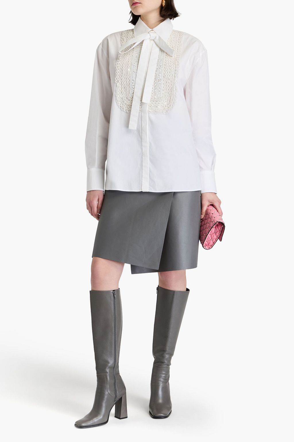 VALENTINO GARAVANI Guipure lace-trimmed cotton-poplin shirt