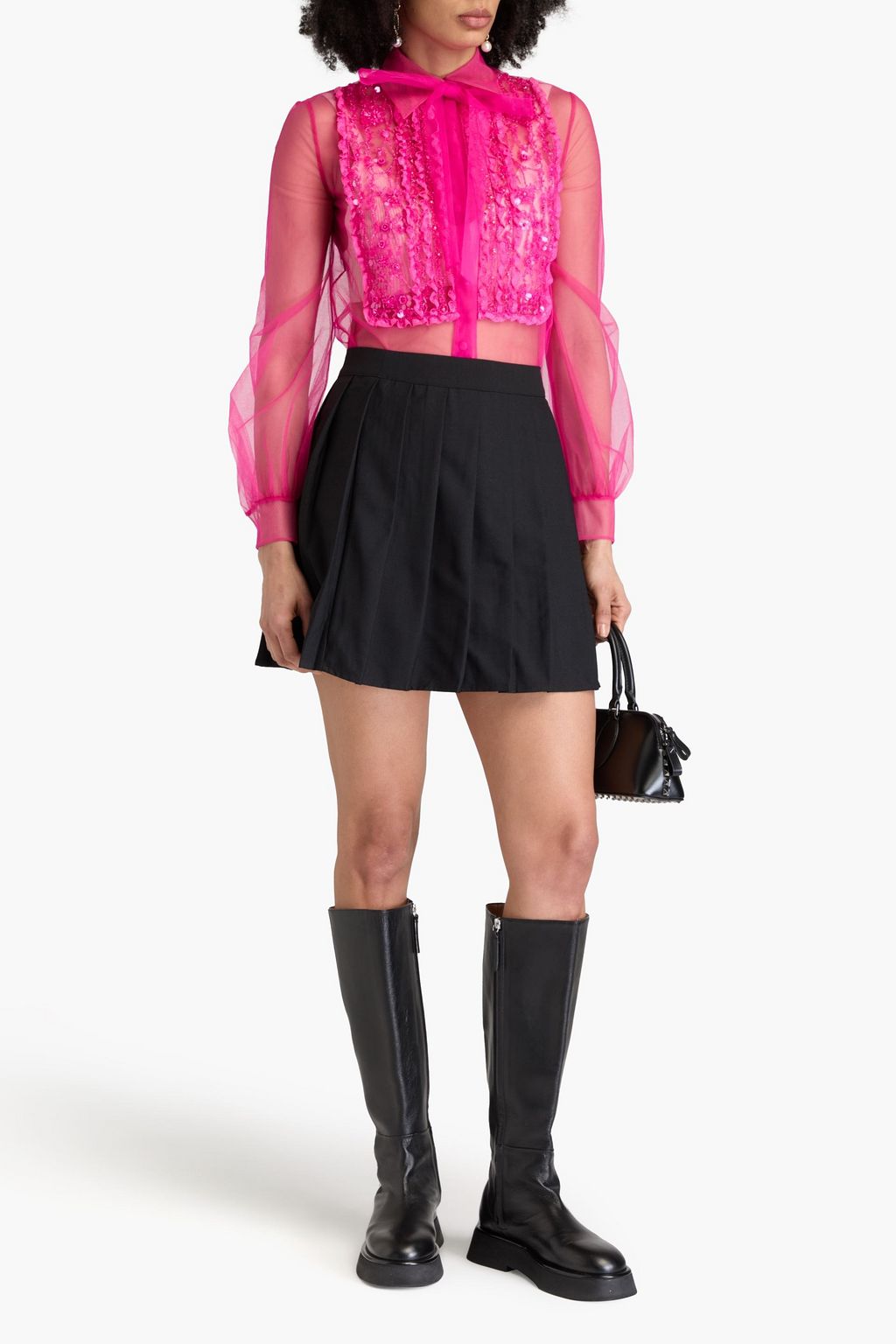 VALENTINO GARAVANI Ruffled embellished tulle shirt