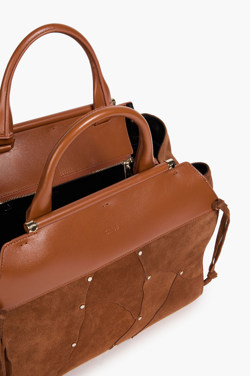 Chloé Steph Tote Bag Aus Leder Und Veloursleder Mit Nieten In Braun