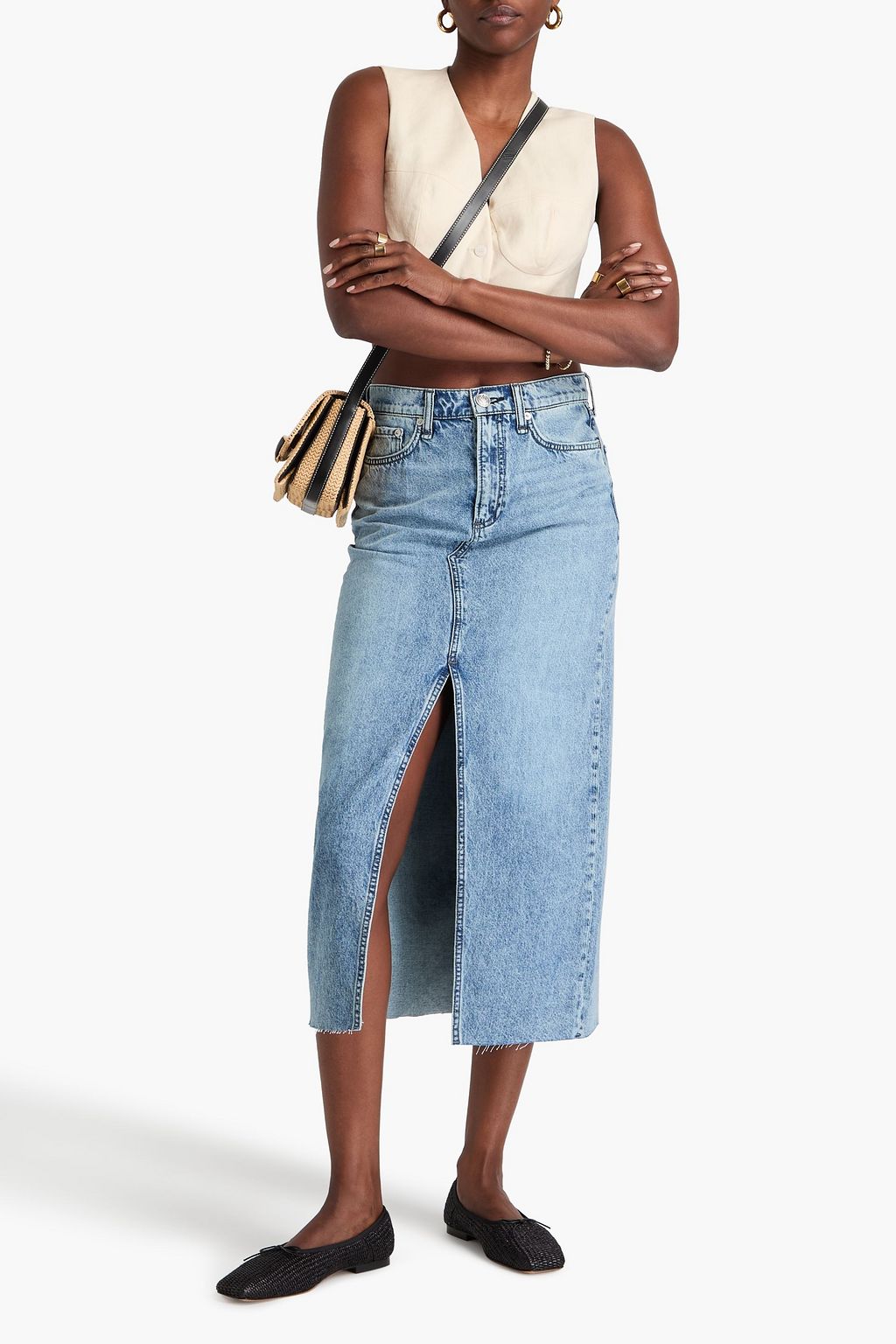 RAG & BONE تنورة متوسطة الطول ’”كلارا” ضيقة من الدنيم