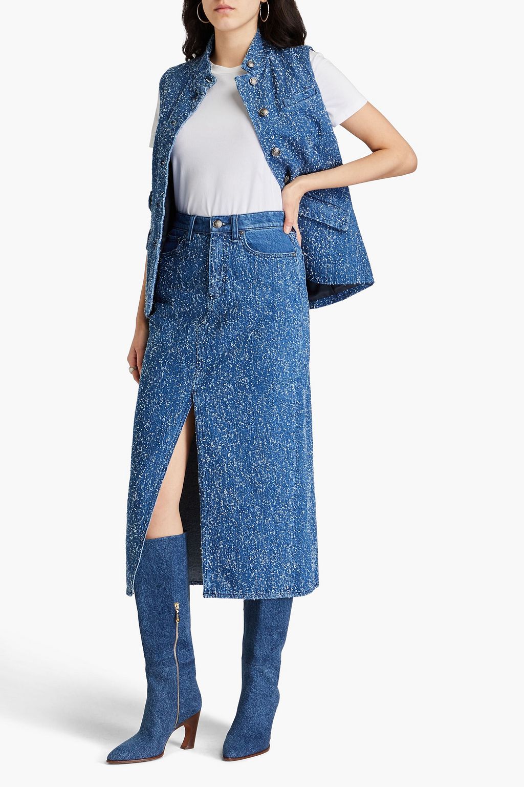 RAG & BONE تنورة "كارلا" متوسطة الطول من الدنيم بلون بتأثير معتق