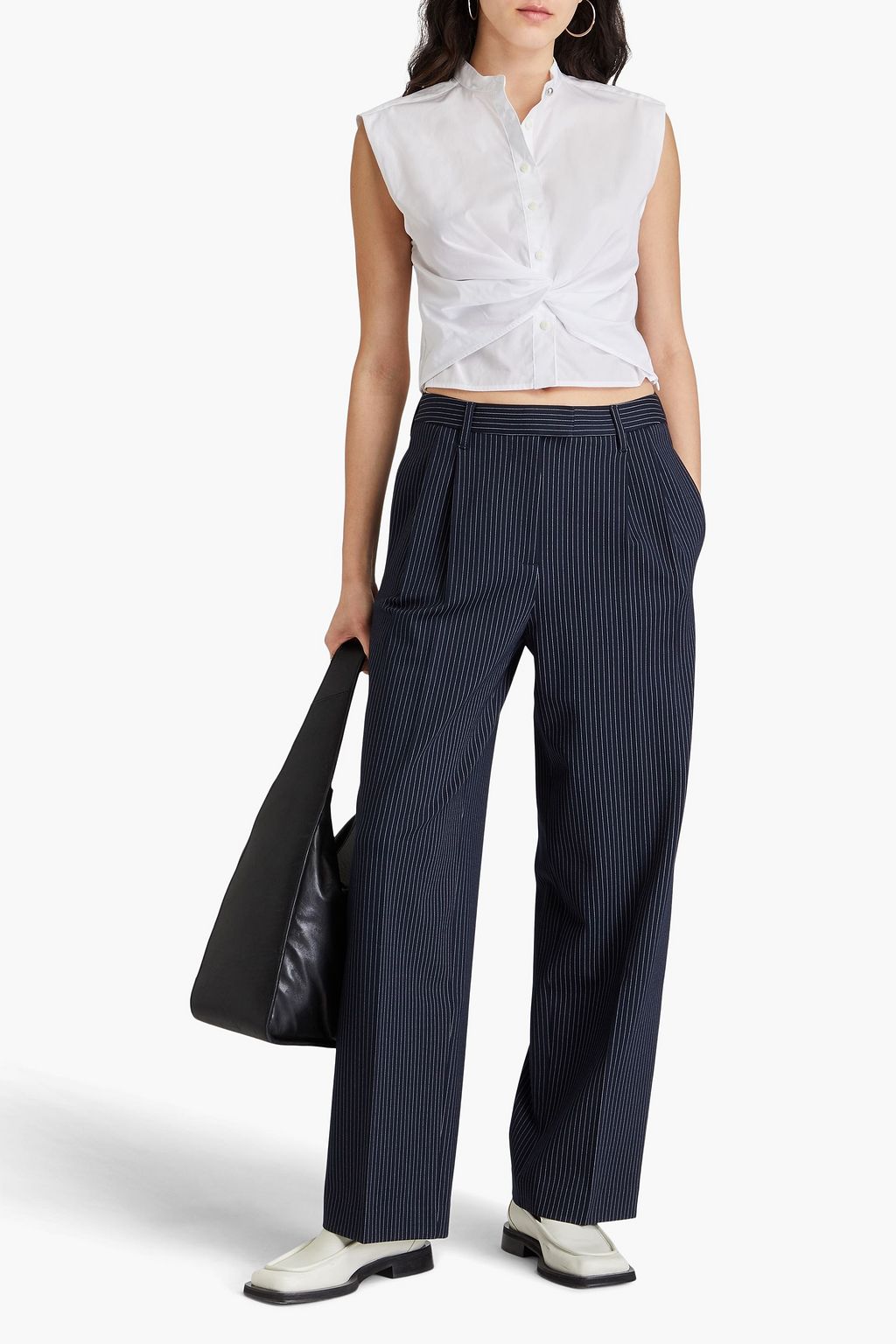 RAG & BONE ポンテ ワイドレッグパンツ タック入り ピンストライプ