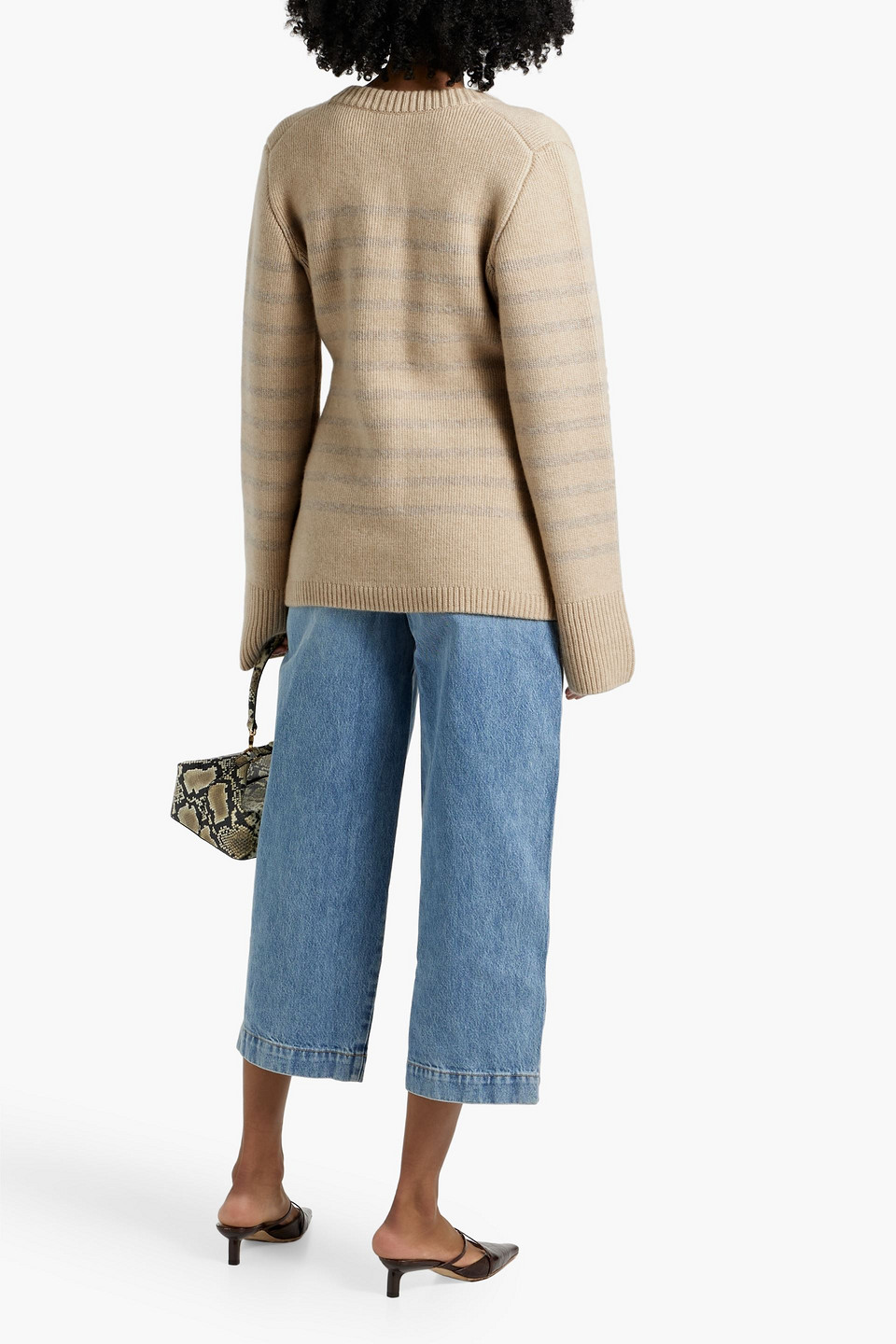 Khaite Suzette Striped Cashmere-blend Cardigan In Beige