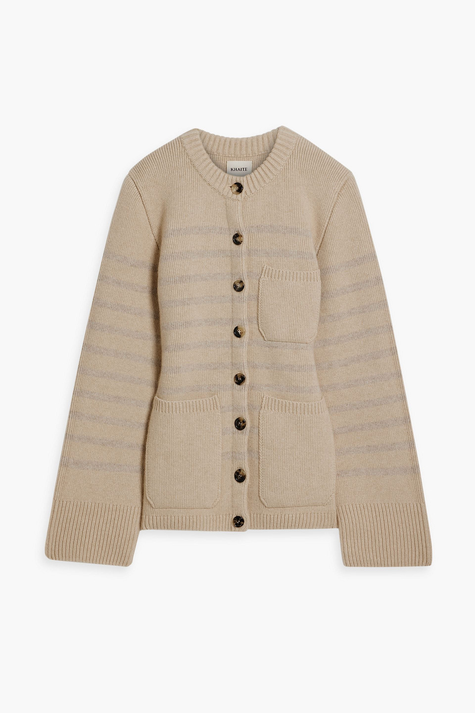 Khaite Suzette Striped Cashmere-blend Cardigan In Beige