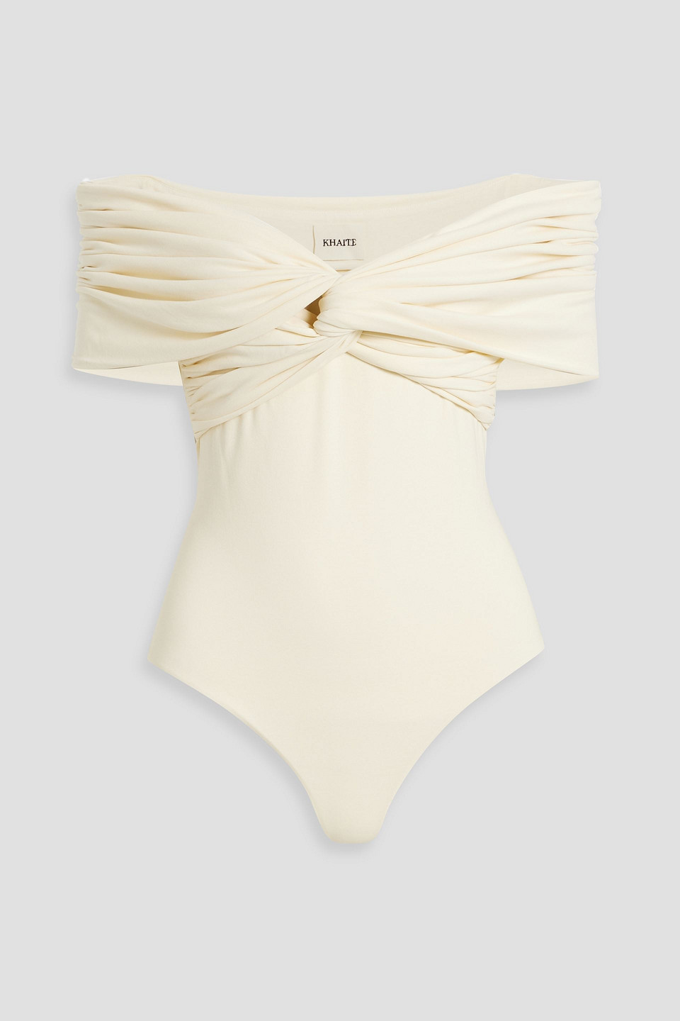 Cerise off-the-shoulder twisted cotton-blend jersey bodysuit