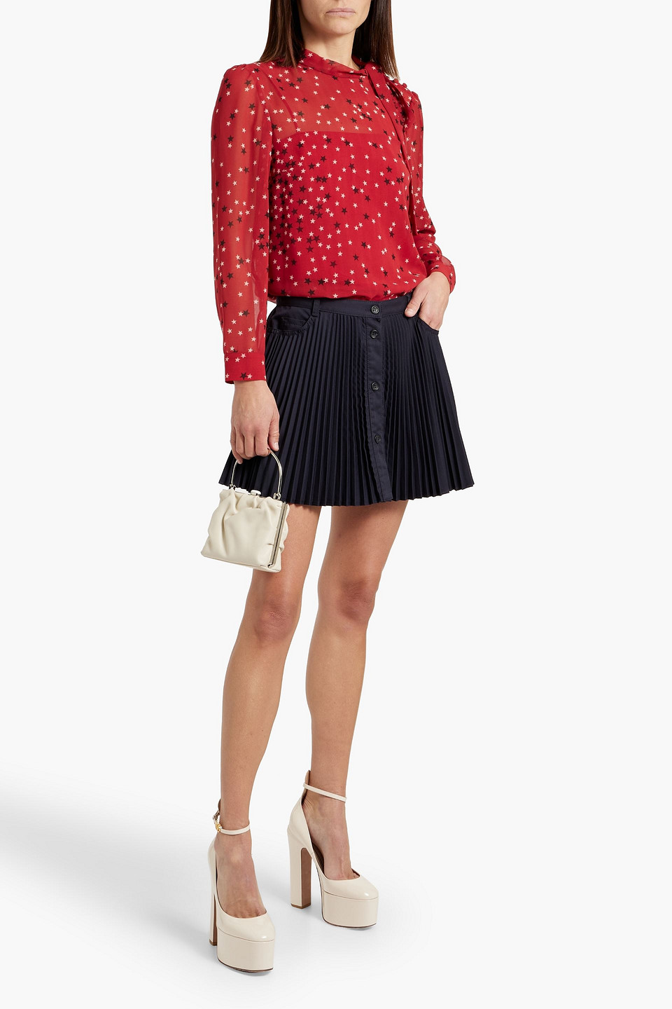 Red Valentino Skirt-effect Pleated Twill Shorts In Blue