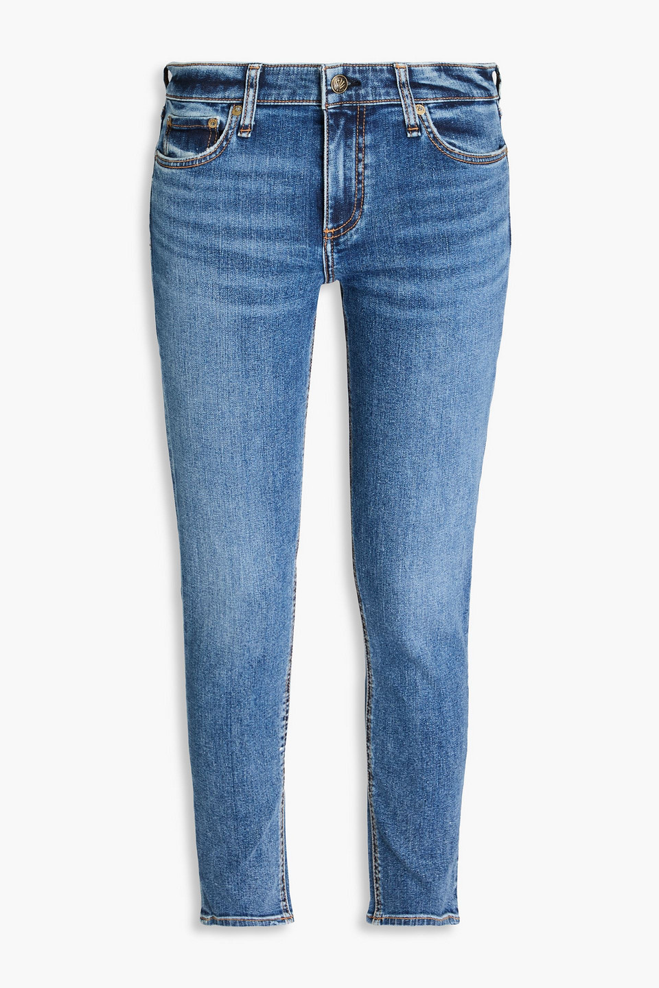 Rag & Bone Cate Cropped Mid-rise Skinny Jeans In Mid Denim