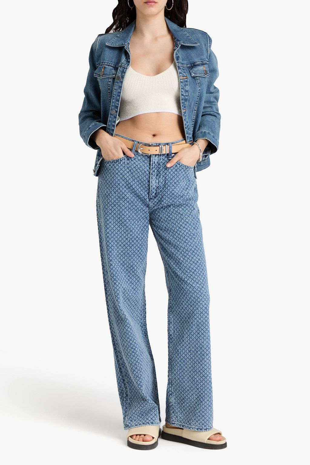 RAG & BONE جينز بأرجل واسعة وبخصر مرتفع وبتأثير معتق