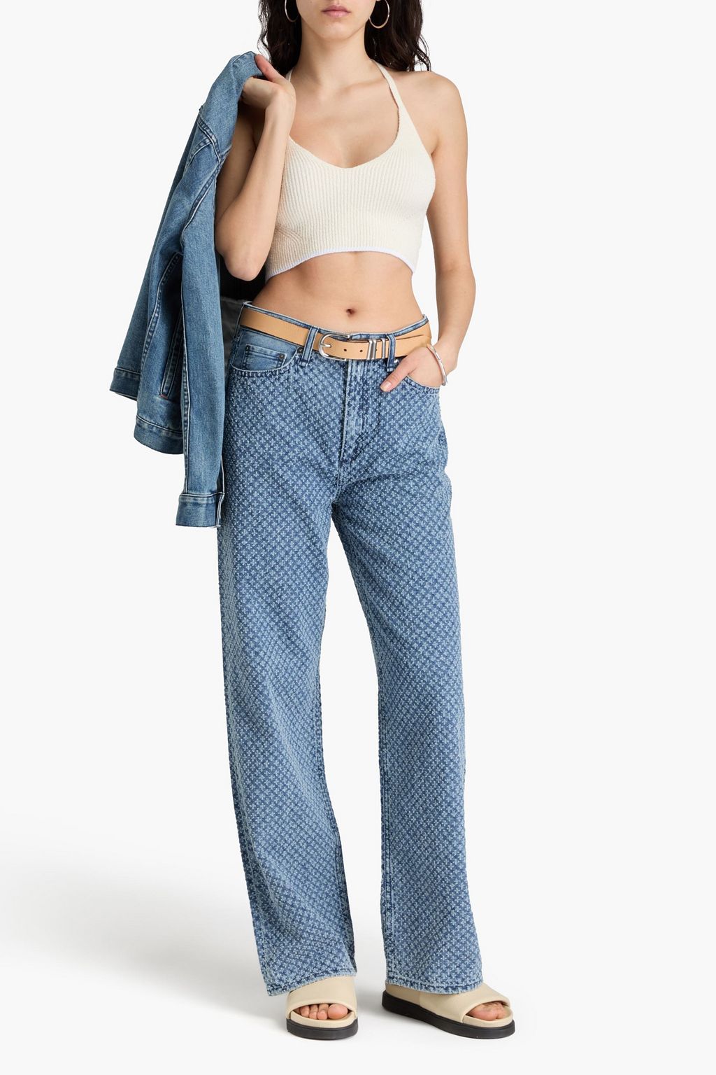 RAG & BONE توب بنمط حمّالة صدر "سوليل" من مزيج القطن بنمط مضلّع