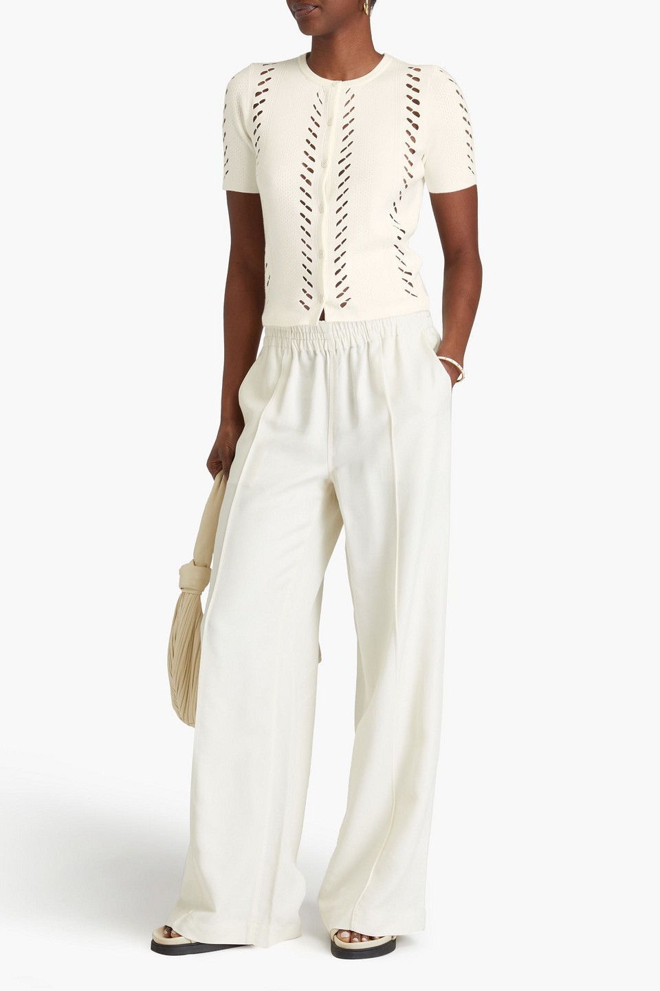 Shop Rag & Bone Pointelle-knit Cardigan In Ivory