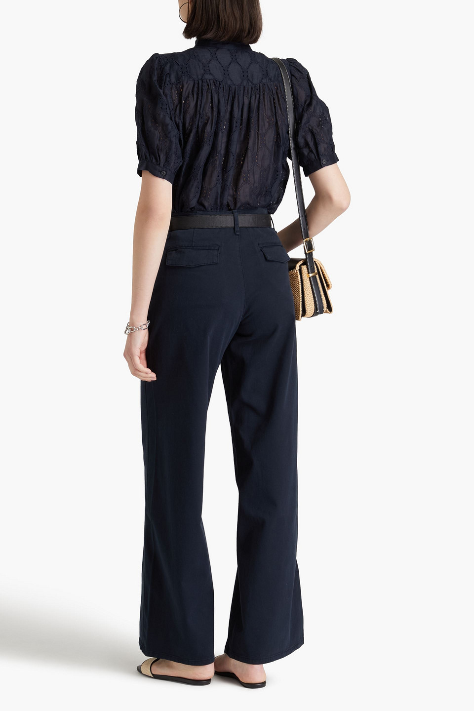 Rag & Bone Cotton-blend Twill Wide-leg Pants In Navy