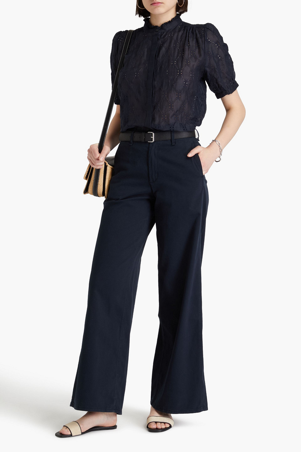 Rag & Bone Cotton-blend Twill Wide-leg Pants In Navy