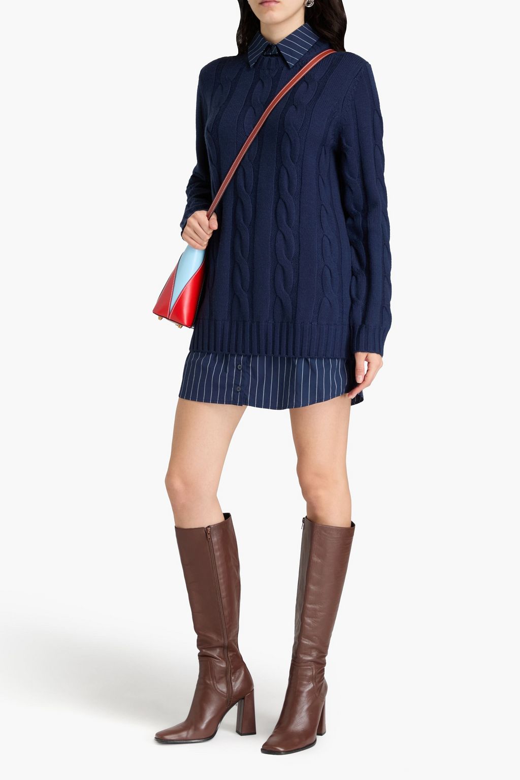 STAUD Aldrin layered wool and poplin mini dress