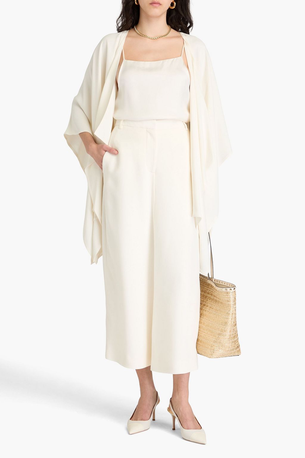 VALENTINO GARAVANI Skirt-effect silk-crepe wide-leg pants