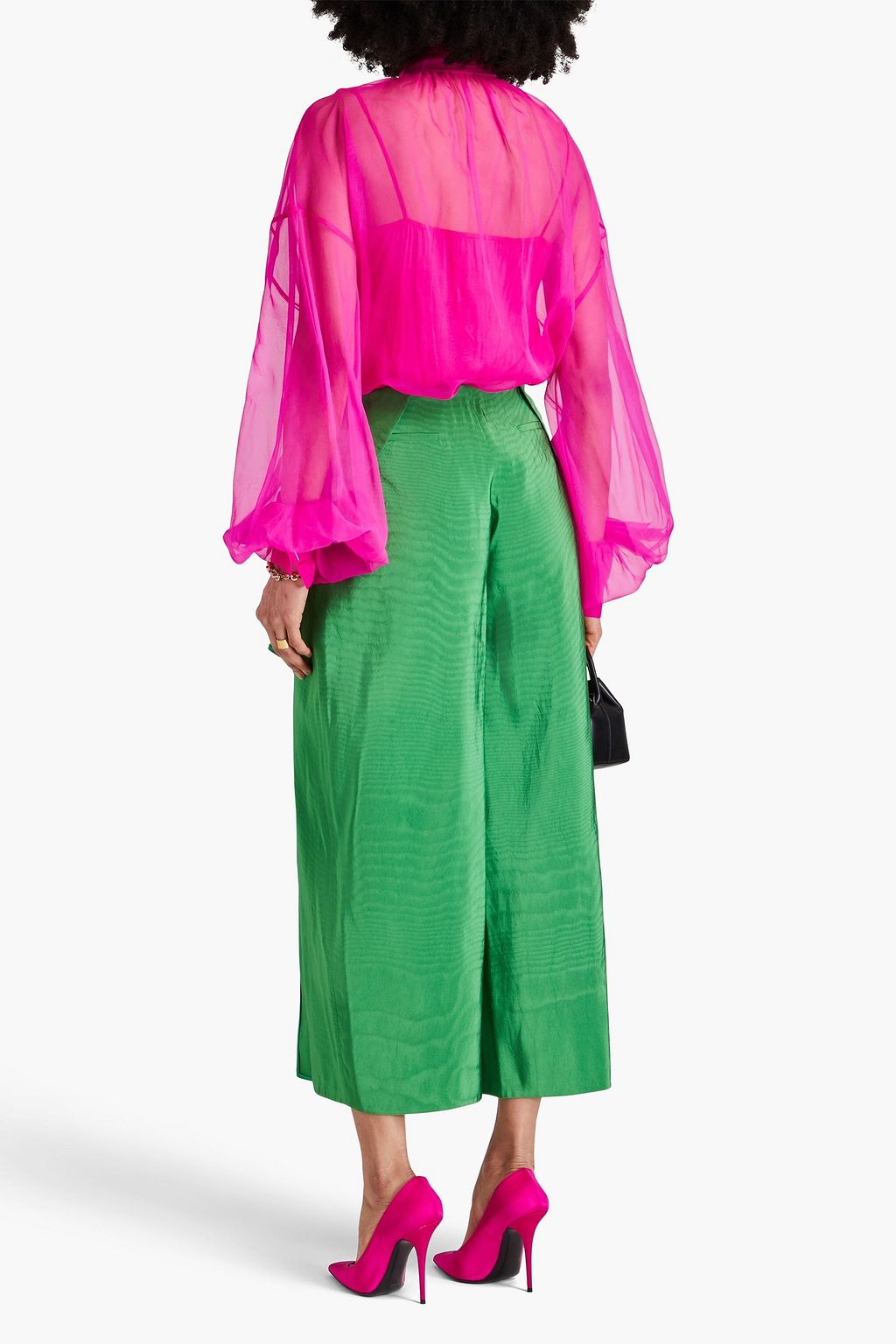 VALENTINO GARAVANI Draped silk-moire wide-leg pants