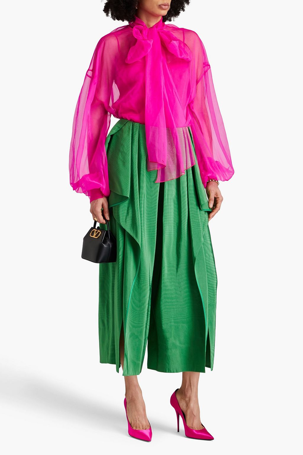 VALENTINO GARAVANI Draped silk-moire wide-leg pants
