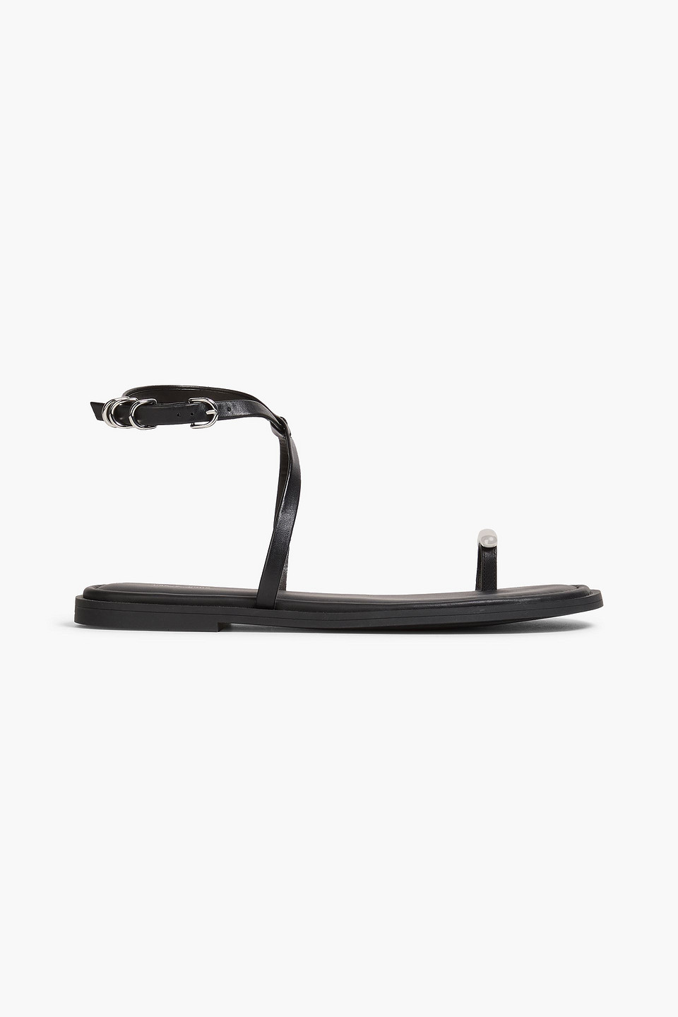 Rag & Bone Geo Leather Toe-ring Flat Sandals In Black Leather