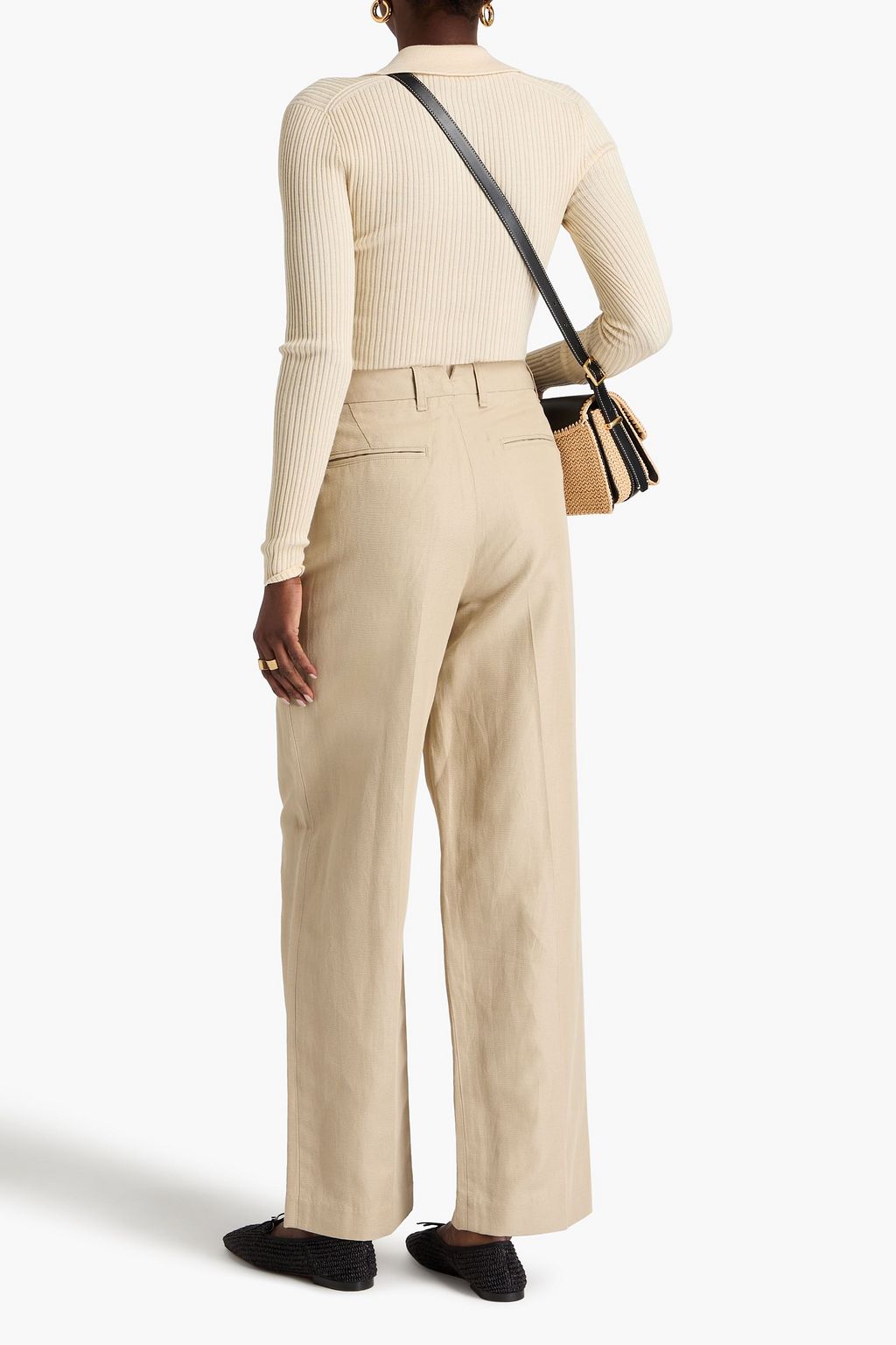 RAG & BONE コットン&リネン混ツイル ワイドレッグパンツ ピンストライプ