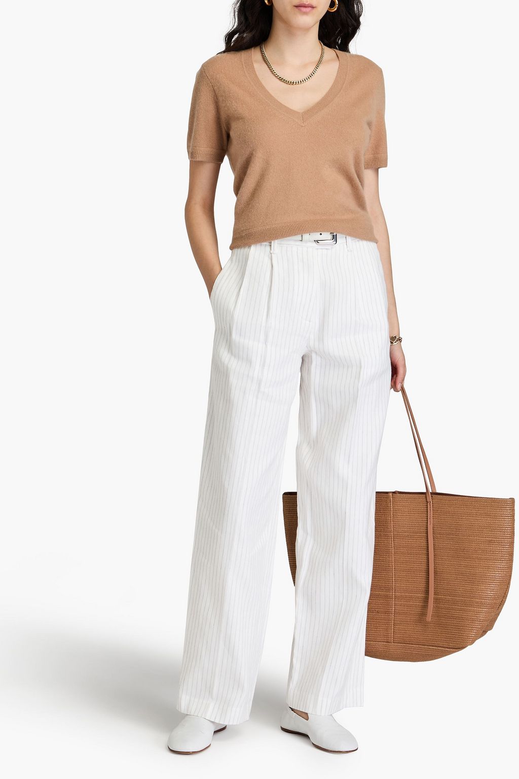 RAG & BONE コットン&リネン混ツイル ワイドレッグパンツ ピンストライプ