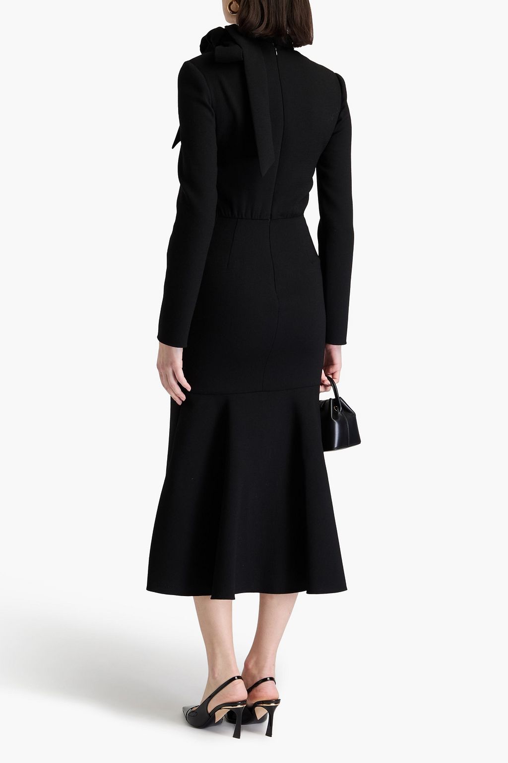 VALENTINO GARAVANI Pussy-bow wool-blend crepe midi dress