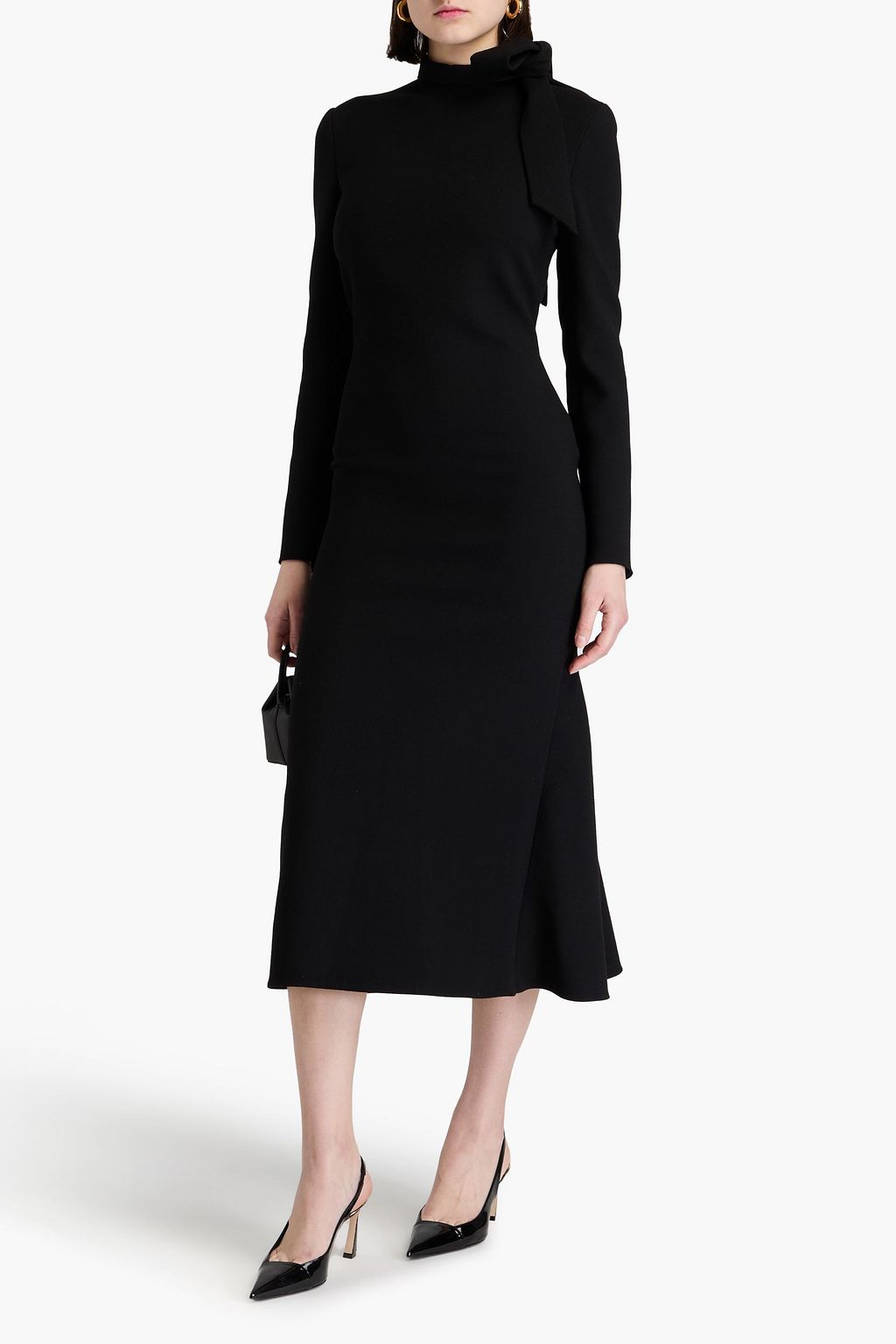 VALENTINO GARAVANI Pussy-bow wool-blend crepe midi dress