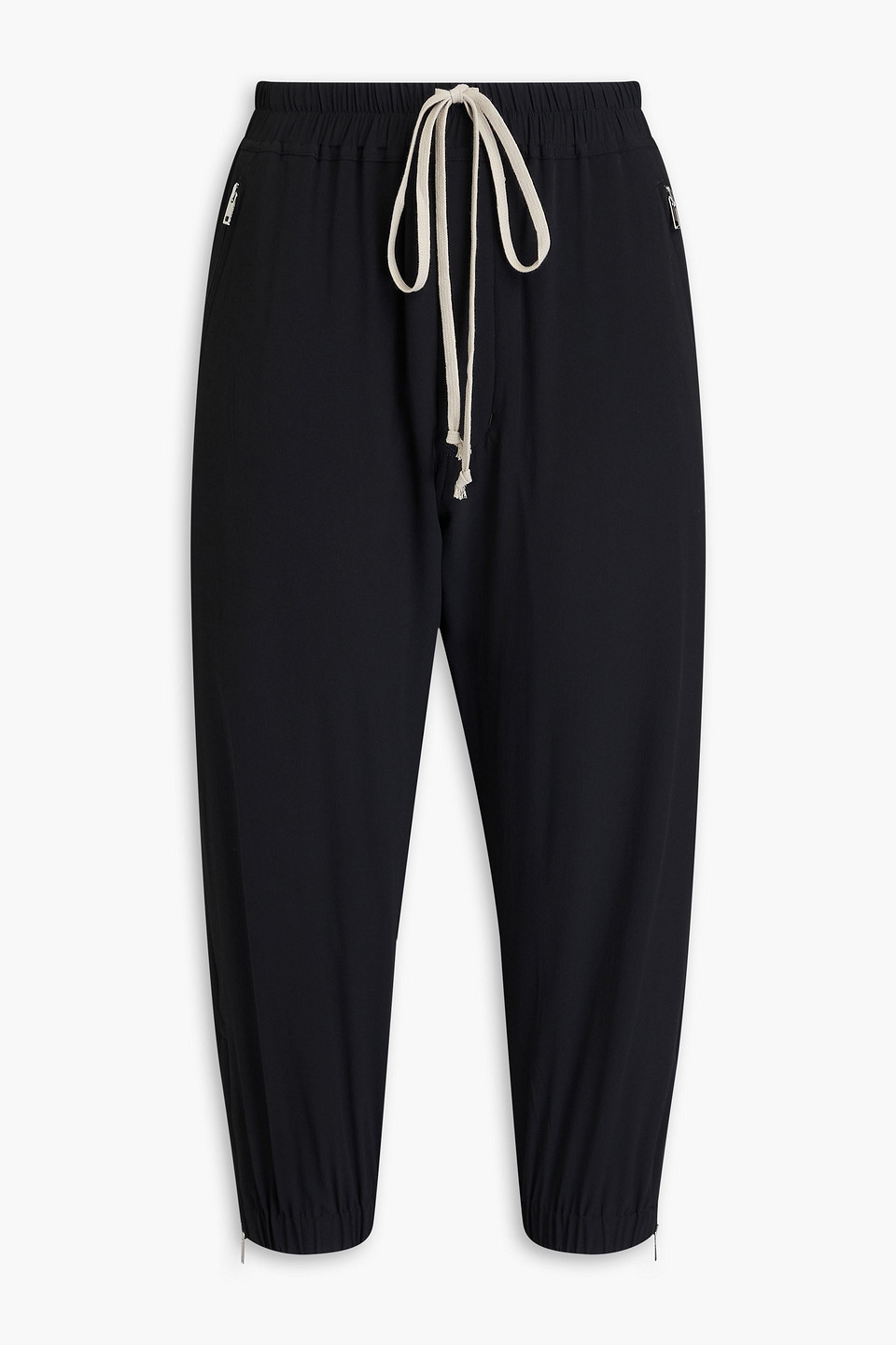 Rick Owens Cropped Crepe De Chine Track Trousers In Schwarz