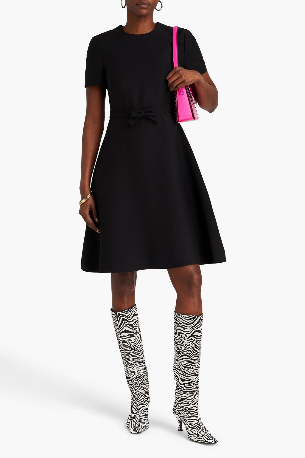 VALENTINO GARAVANI Bow-detailed wool and silk-blend dress