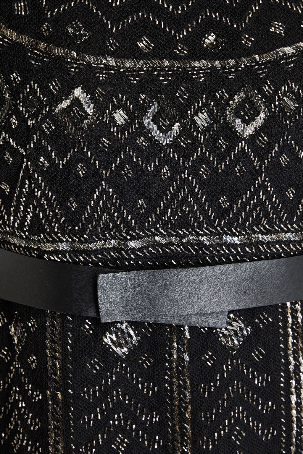 VALENTINO GARAVANI Belted embellished linen and silk-blend tulle mini dress