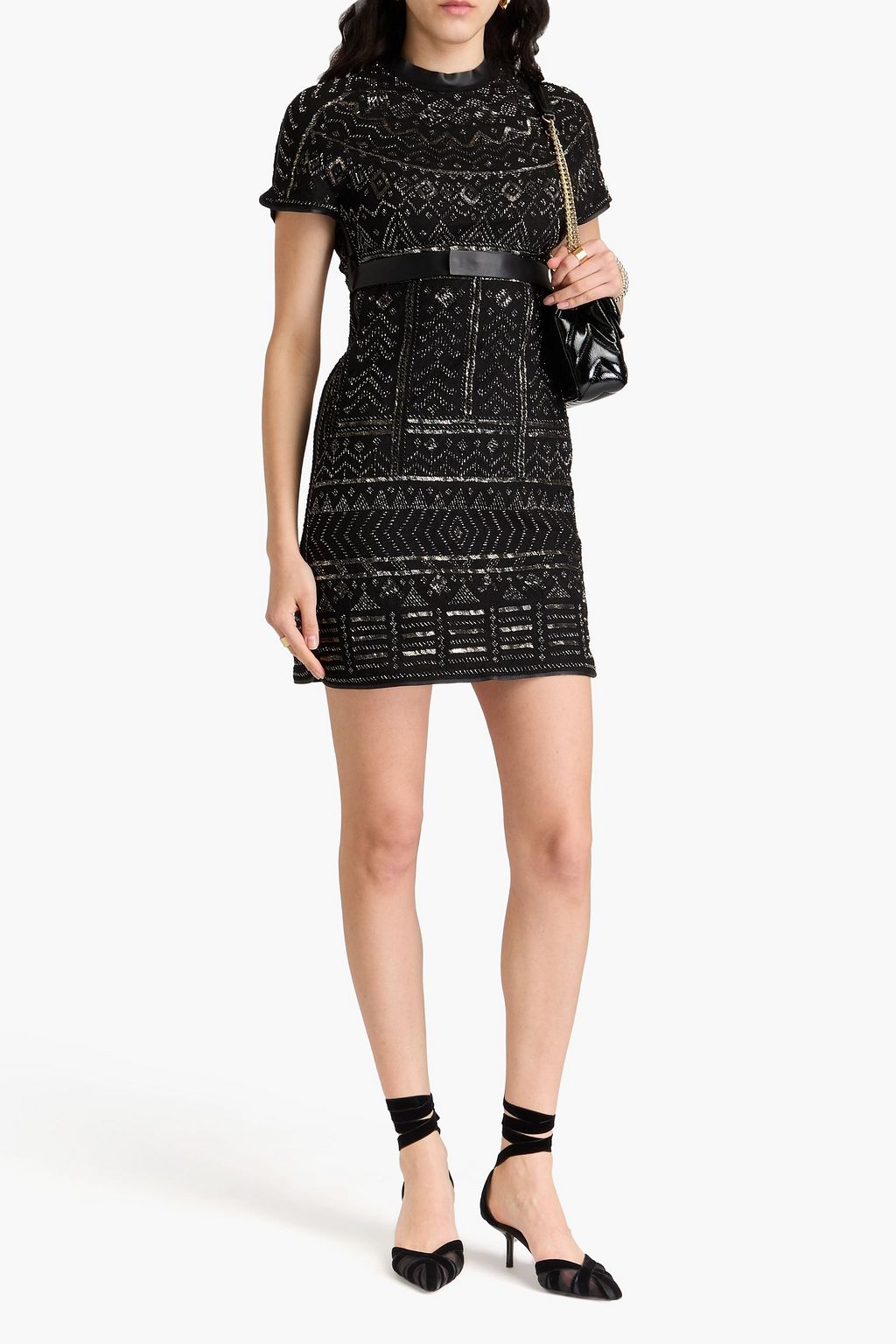 VALENTINO GARAVANI Belted embellished linen and silk-blend tulle mini dress