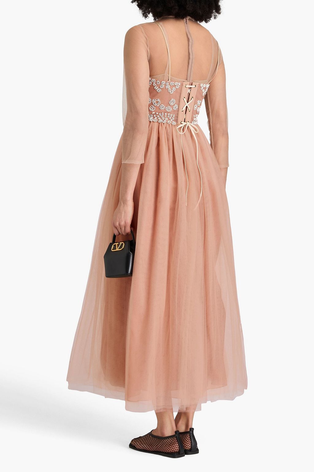VALENTINO GARAVANI Bead-embellished silk-blend tulle maxi dress