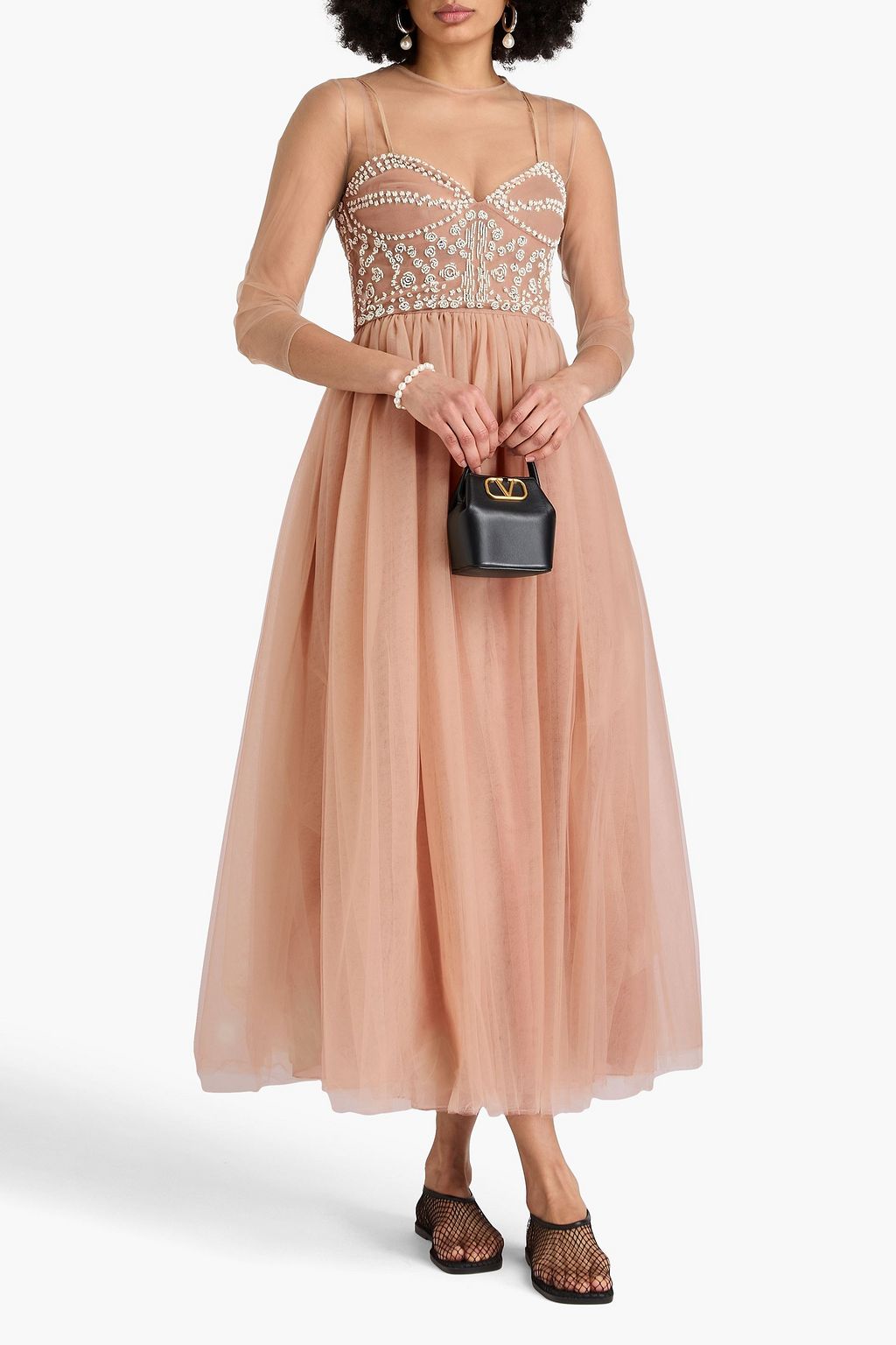 VALENTINO GARAVANI Bead-embellished silk-blend tulle maxi dress