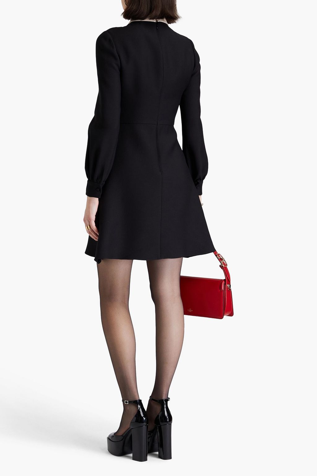 VALENTINO GARAVANI Embroidered wool and silk-blend crepe mini dress