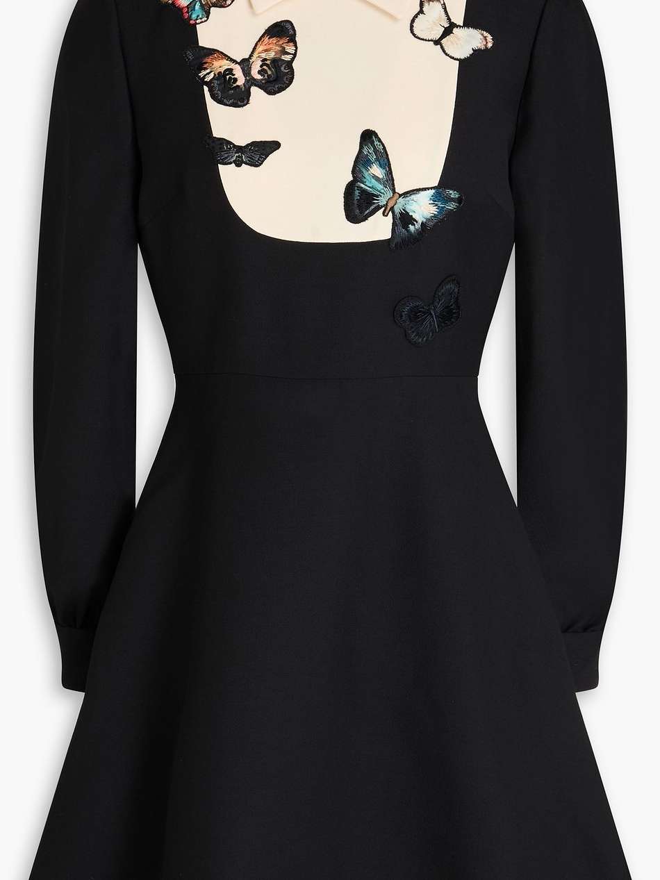 embroidered wool and silk-blend crepe mini dress