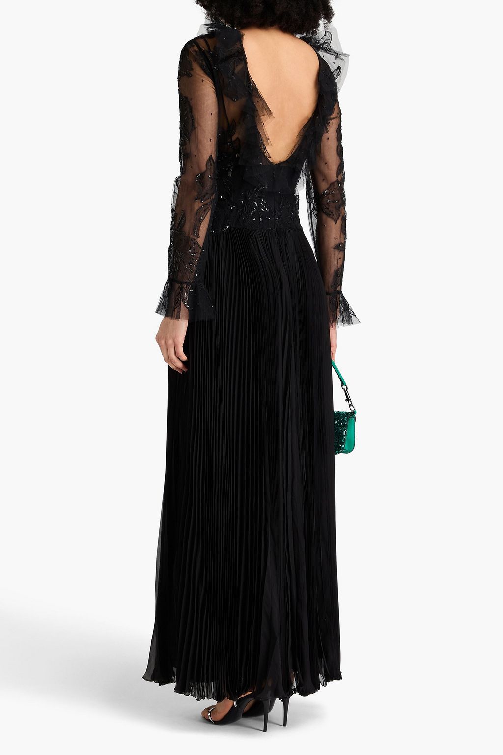VALENTINO GARAVANI Pleated embellished silk-chiffon maxi dress