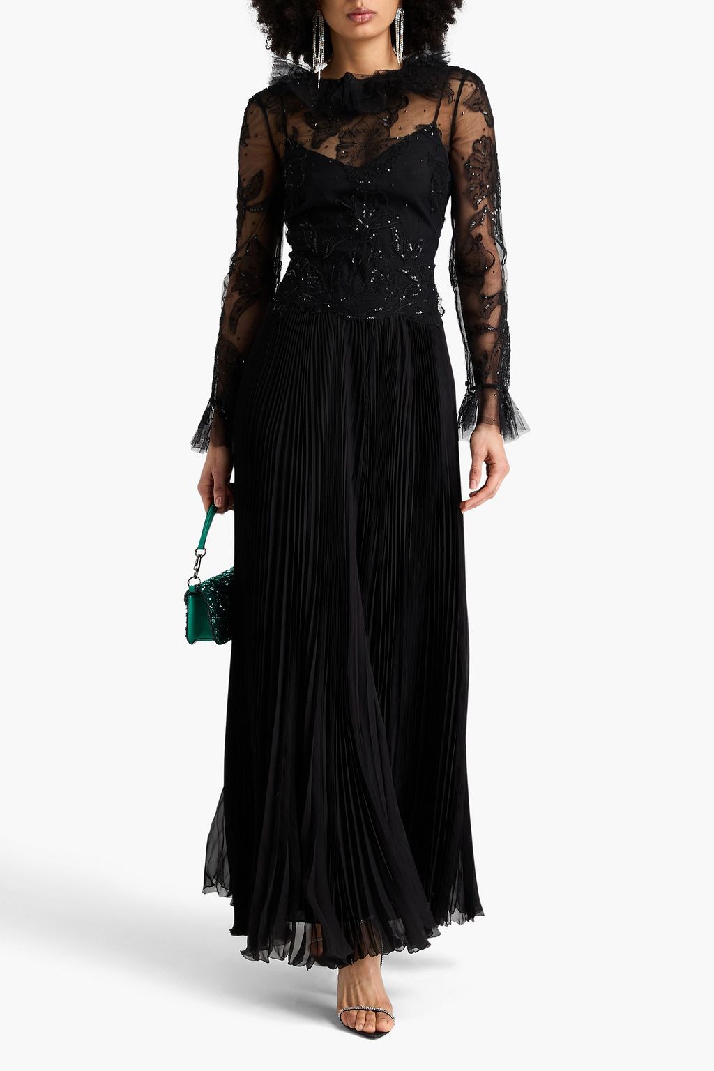VALENTINO GARAVANI Pleated embellished silk-chiffon maxi dress