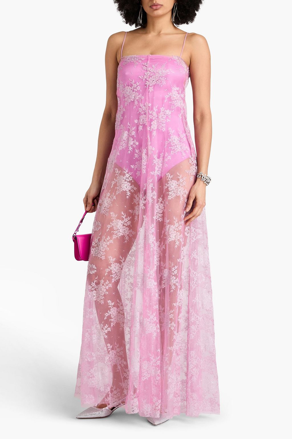 VALENTINO GARAVANI Metallic Chantily lace maxi dress