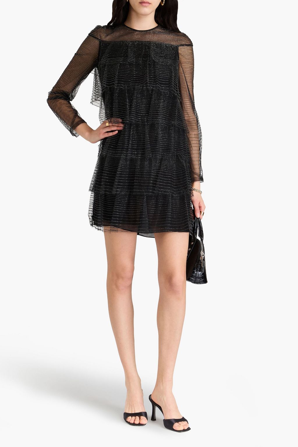 VALENTINO GARAVANI Bead-embellished tiered tulle mini dress