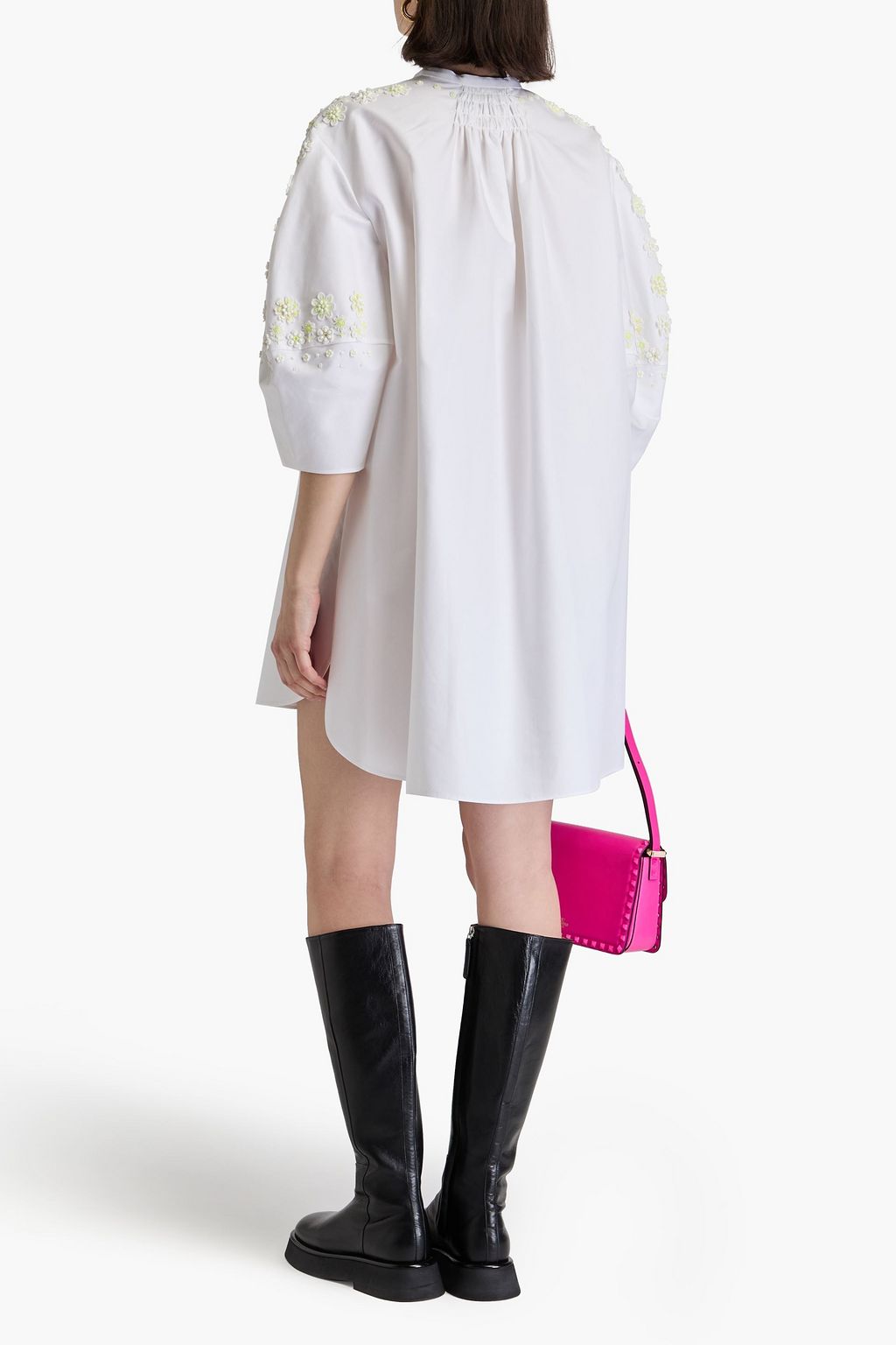 VALENTINO GARAVANI Bead-embellished cotton-poplin mini dress