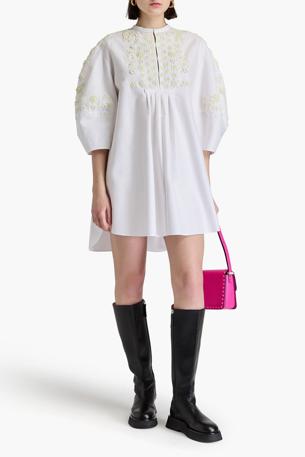 VALENTINO GARAVANI Bead-embellished cotton-poplin mini dress