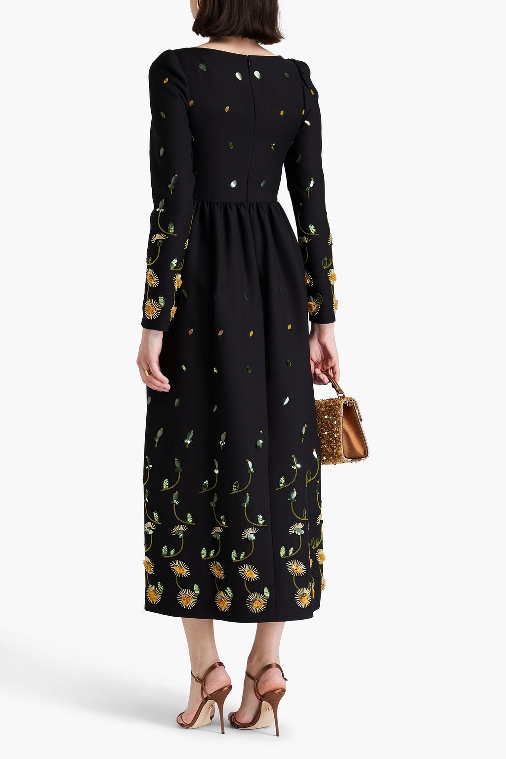 VALENTINO GARAVANI Embellished wool and silk-blend crepe midi dress