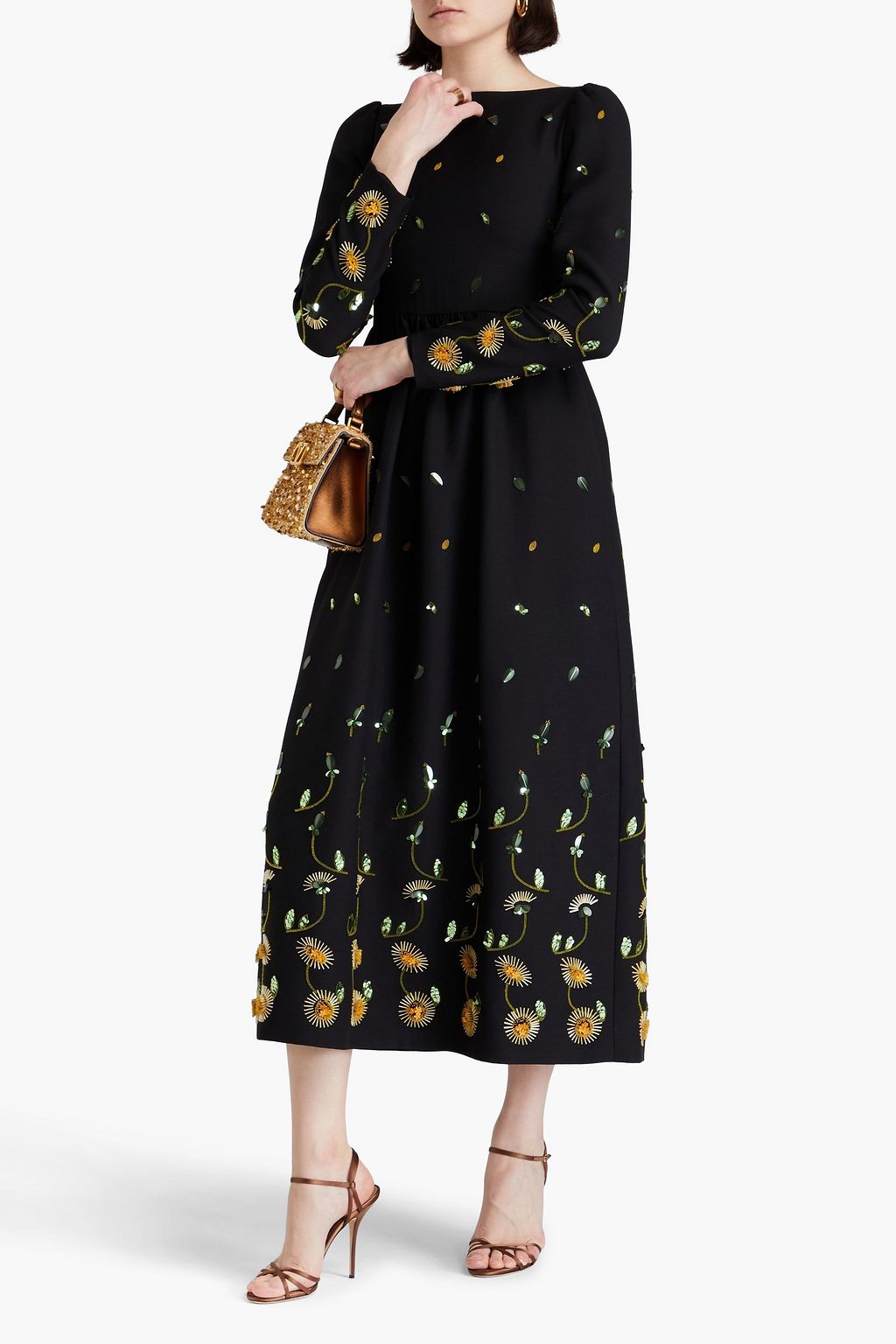 VALENTINO GARAVANI Embellished wool and silk-blend crepe midi dress