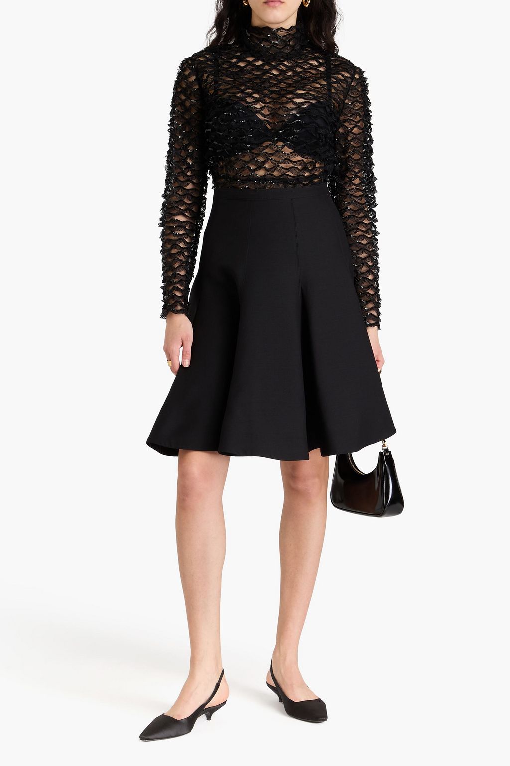 VALENTINO GARAVANI Embellished tulle turtleneck bodysuit