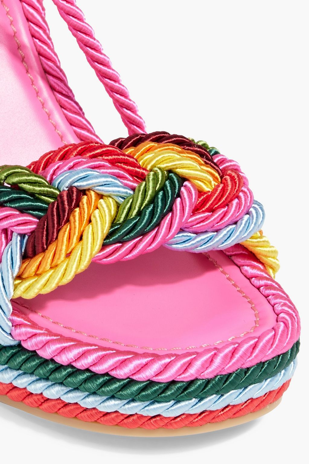 VALENTINO GARAVANI Rockstud leather-trimmed cord wedge sandals