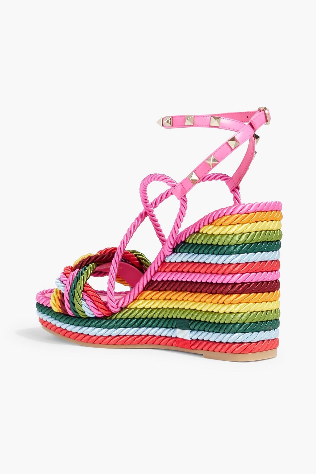 VALENTINO GARAVANI Rockstud leather-trimmed cord wedge sandals