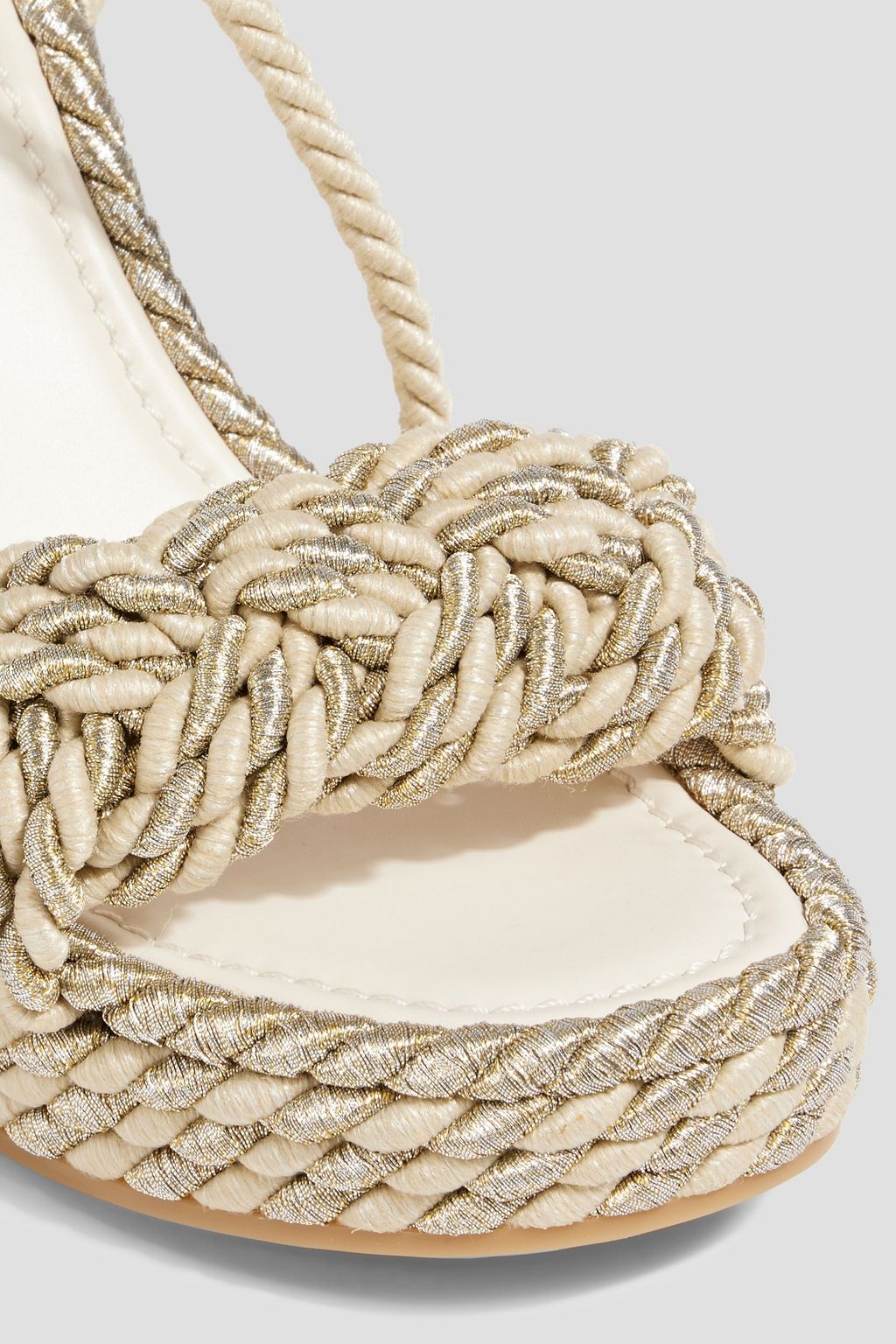 VALENTINO GARAVANI Rockstud leather-trimmed cord wedge sandals