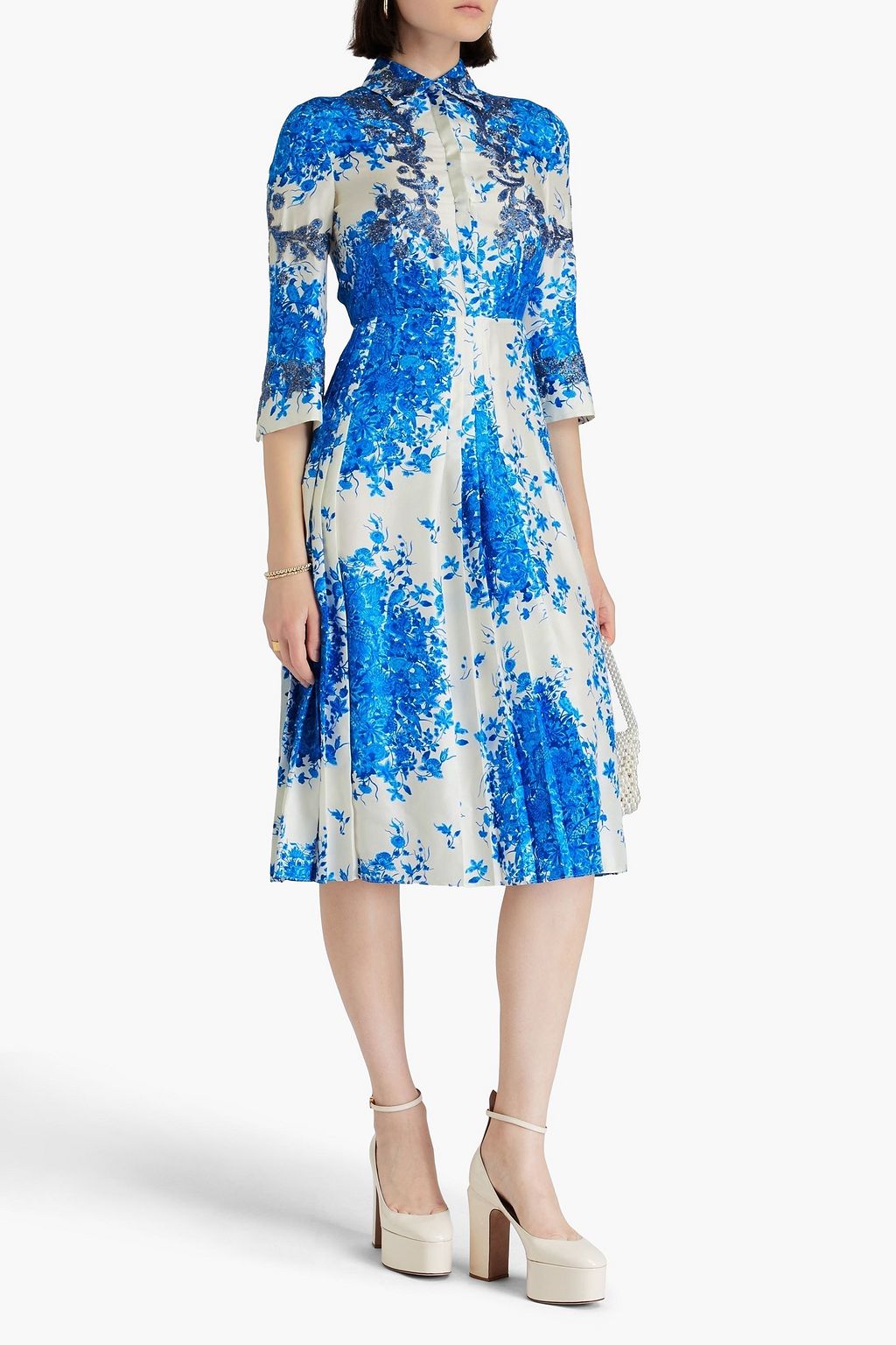 VALENTINO GARAVANI Floral-print silk-twill midi shirt dress