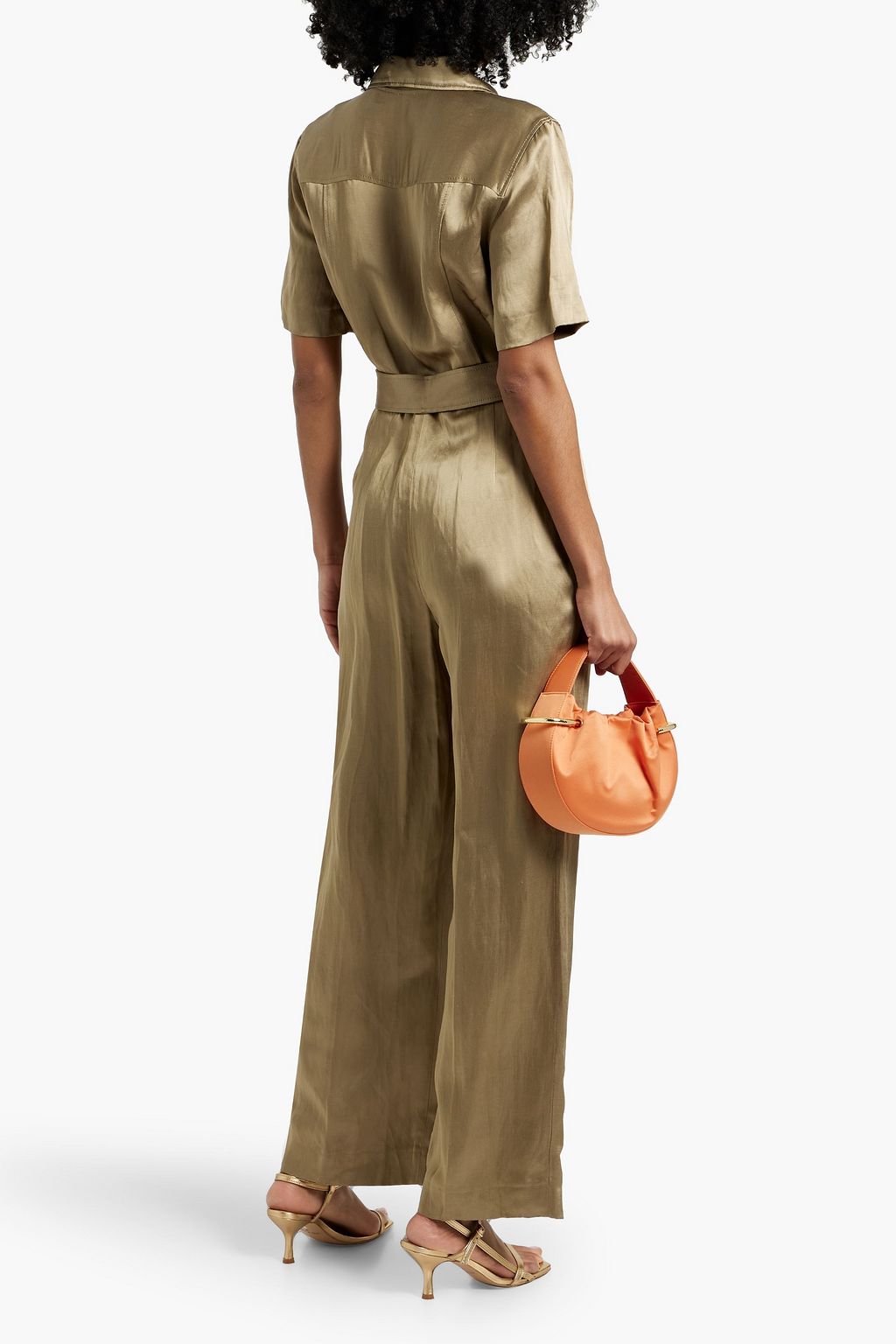 SANDRO Belted satin jumpsuit